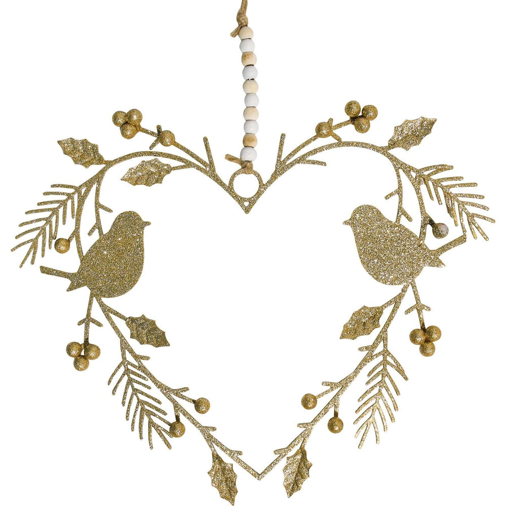 GOLD CHRISTMAS HEART WITH BIRDS