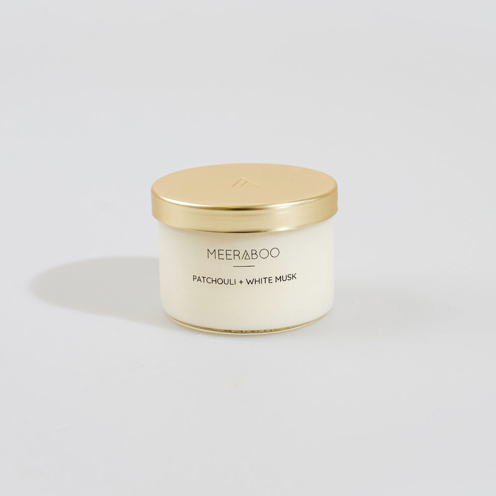 MINI PATCHOULI + WHITE MUSK SOY CANDLE BY MEERABOO