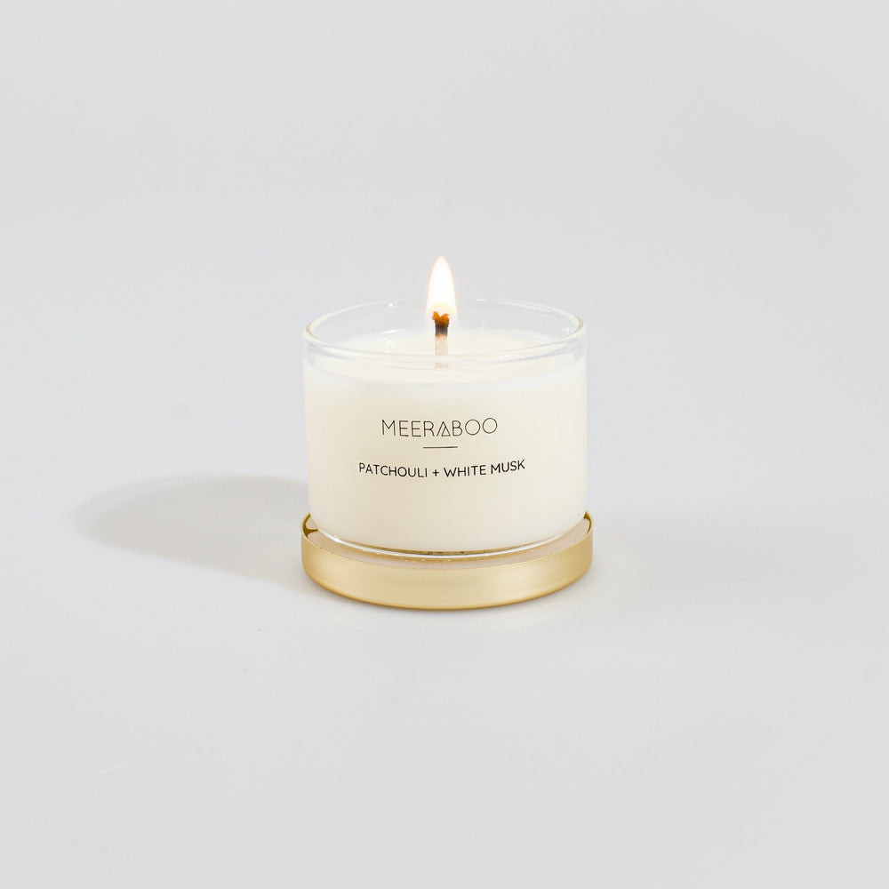 
                  
                    MINI PATCHOULI + WHITE MUSK SOY CANDLE BY MEERABOO
                  
                