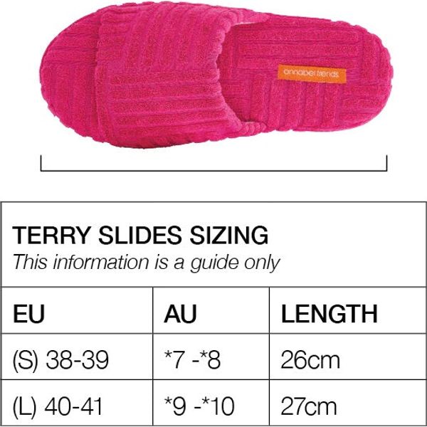 
                  
                    TERRY SLIDS SLIPPERS BY ANNABEL TRENDS
                  
                