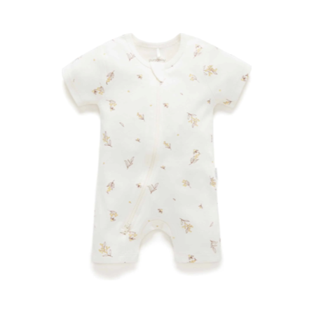 VANILLA WATTLE BEE SHORT LEG ZIP GROWSUIT BY PUREBABY