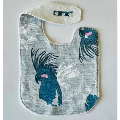 BLUE COCKATOO FEEDING BIB BY LITTLE WARRIOR & CO