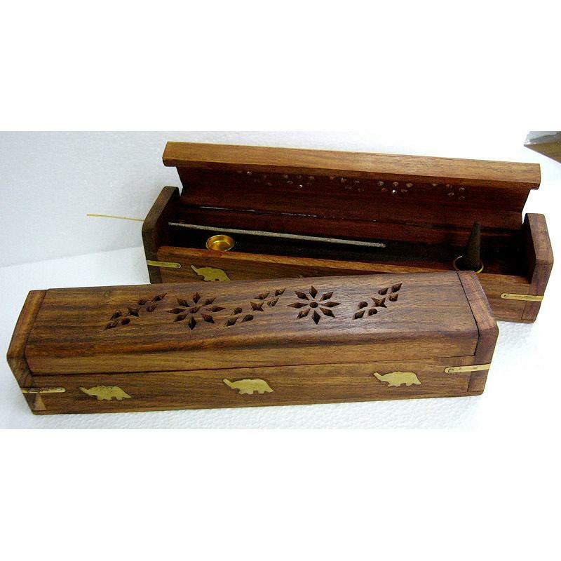 WOODEN ROUNDED LID INCENSE HOLDER BOX 12