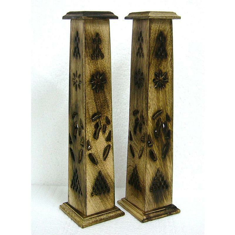 INCENSE HOLDER WOODEN SQUARE TOWER 12 inch