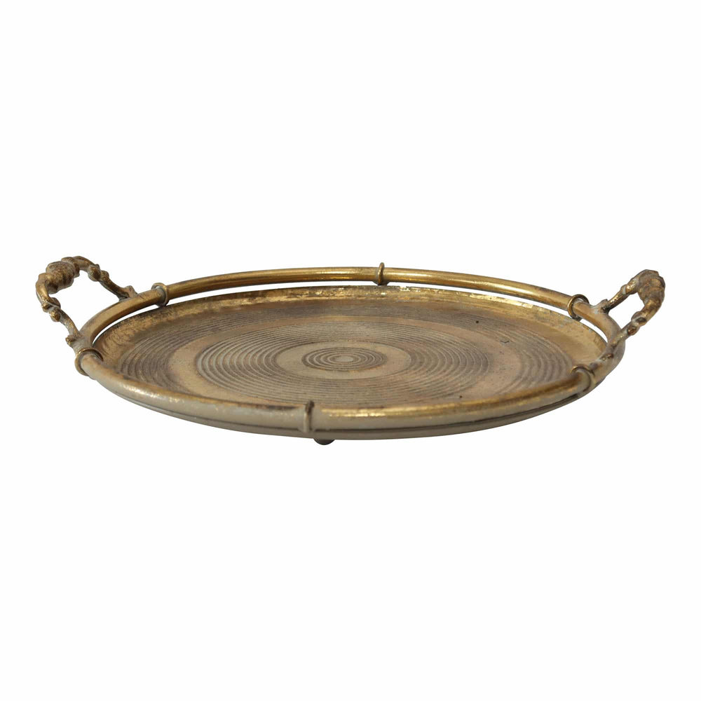 LUSTRE PIPED ROUND TRAY W/HANDLES