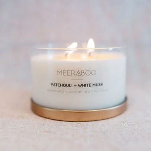 
                  
                    PATCHOULI + WHITE MUSK SOY CANDLE BY MEERABOO
                  
                