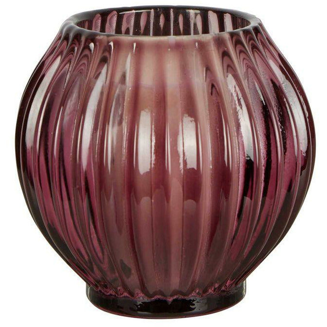 ROUND RIBBED GLASS TEALIGHT HOLDER SMALL PURPLE