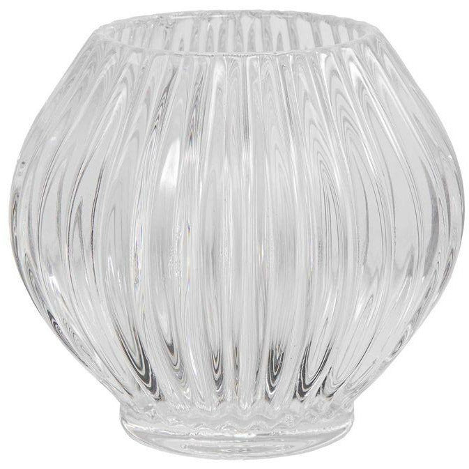 Ridged Glass Tealight Holder Round Clear