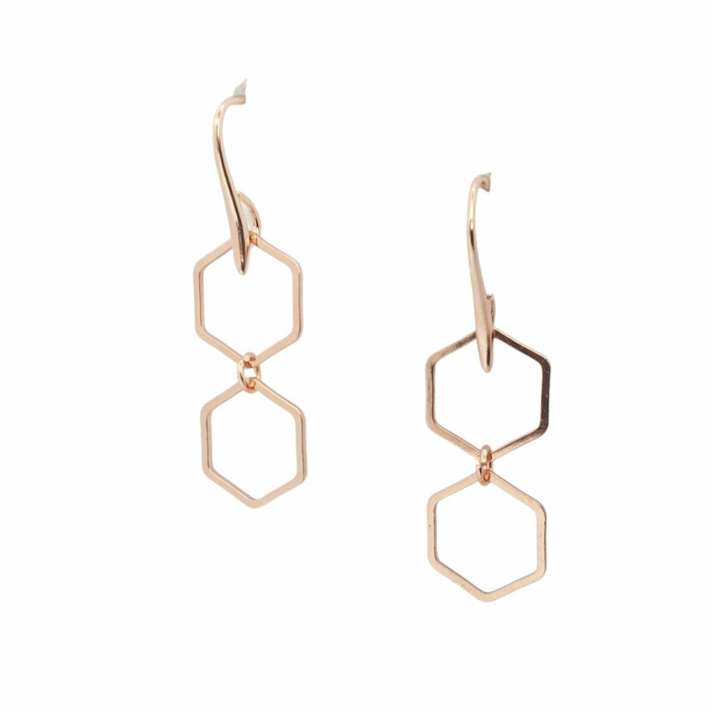 ROSE GOLD DOUBLE HEX DANGLES BY MADELLA DESIGNS